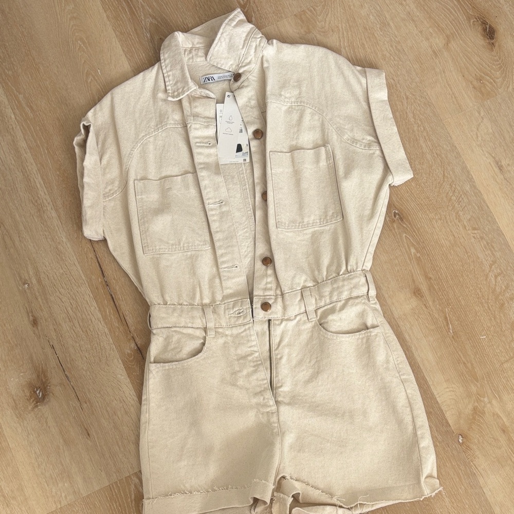 Zara Beige Button-Up Romper